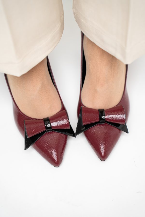 Pantofi Damă cu Toc Gros Bordo din Piele Ecologică Nicoletta BS2010D2503222 119