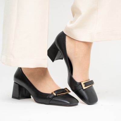Pantofi damă casual cu toc negru din piele ecologică Nicoletta BS408AY2503234