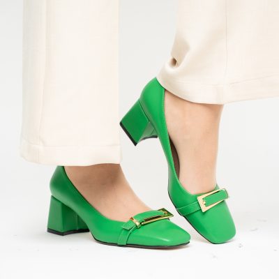 Pantofi damă casual cu toc verzi din piele ecologică Nicoletta BS408AY2503233