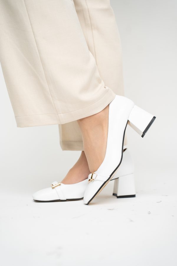 Pantofi damă casual cu toc alb din piele ecologică Nicoletta BS408AY2503231 125