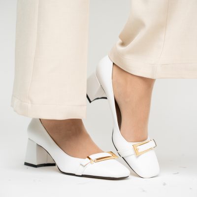 Pantofi damă casual cu toc alb din piele ecologică Nicoletta BS408AY2503231