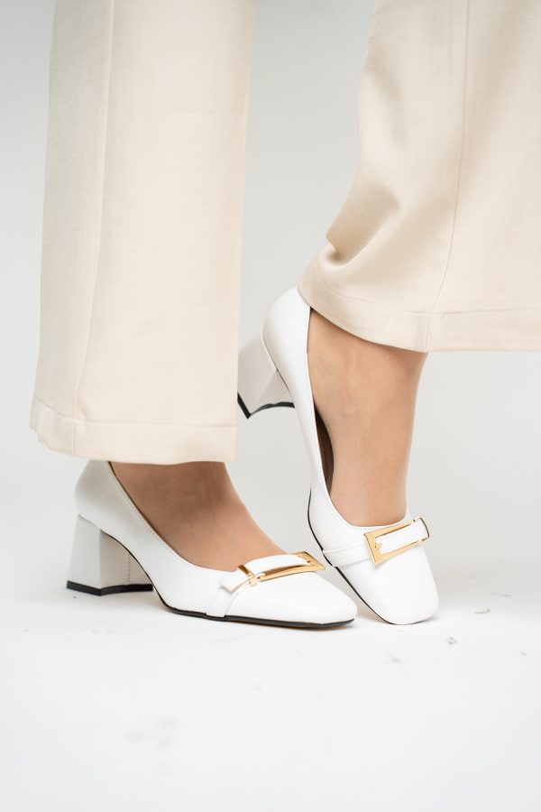 Pantofi damă casual cu toc alb din piele ecologică Nicoletta BS408AY2503231 119