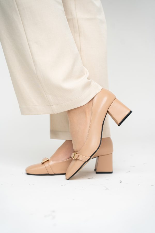 Pantofi damă casual cu toc bej din piele ecologică Nicoletta BS408AY2503230 125