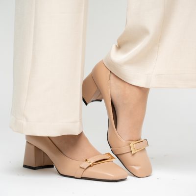 Pantofi damă casual cu toc bej din piele ecologică Nicoletta BS408AY2503230