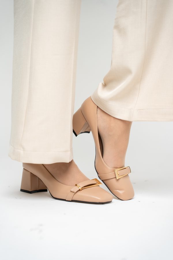 Pantofi damă casual cu toc bej din piele ecologică Nicoletta BS408AY2503230 119