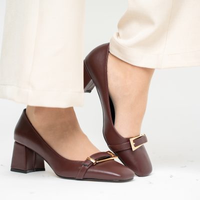 Pantofi damă casual cu toc bordo din piele ecologică Nicoletta BS408AY2503232