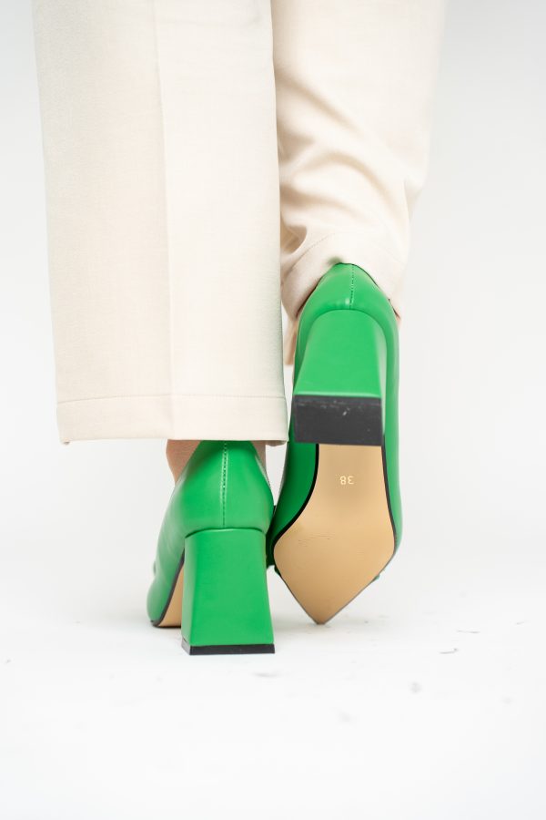 Pantofi damă cu toc verde din piele ecologică cu fundiță Nicoletta BS316AY2503216 125