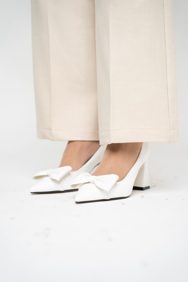 Pantofi damă cu toc albi din piele ecologică cu fundită Nicoletta BS316AY2503213 119