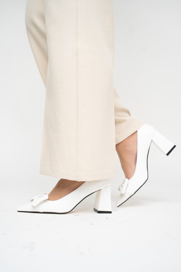 Pantofi damă cu toc albi din piele ecologică cu fundită Nicoletta BS316AY2503213 123