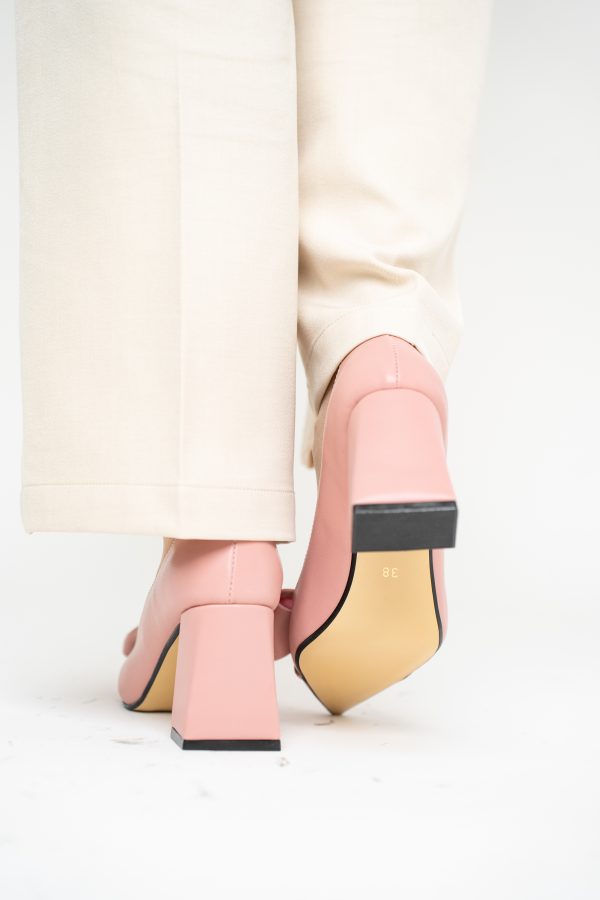Pantofi damă cu toc roz pudră din piele ecologică cu fundiță Nicoletta BS316AY2503215 125