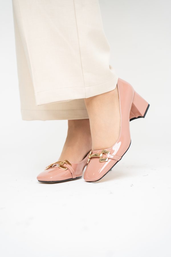 Pantofi damă casual cu toc roz lucios din piele ecologică Nicoletta BS402AY2503228 119