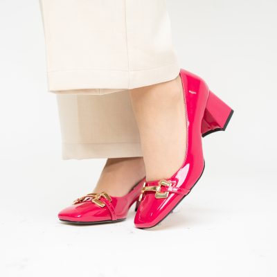 Pantofi damă casual cu toc fuchsia lucios din piele ecologică Nicoletta BS402AY2503227