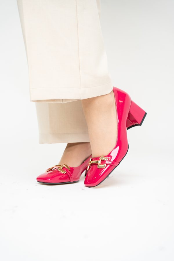 Pantofi damă casual cu toc fuchsia lucios din piele ecologică Nicoletta BS402AY2503227 119