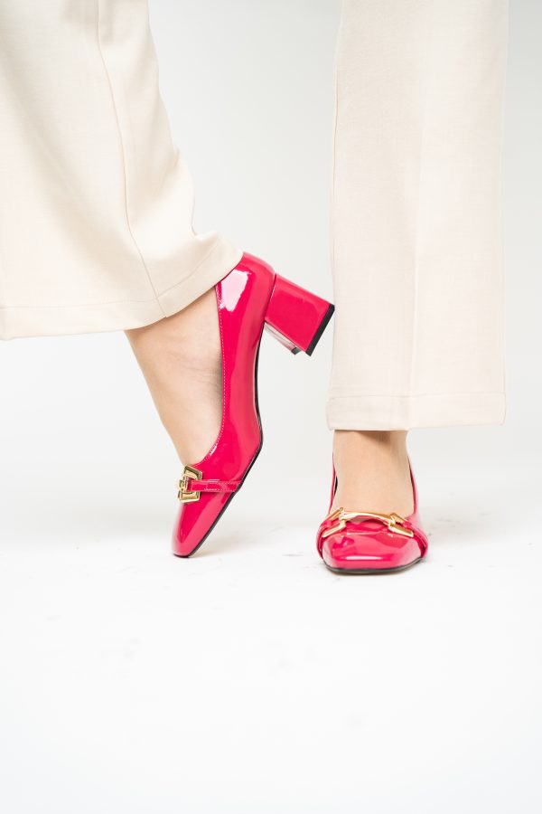 Pantofi damă casual cu toc fuchsia lucios din piele ecologică Nicoletta BS402AY2503227 121