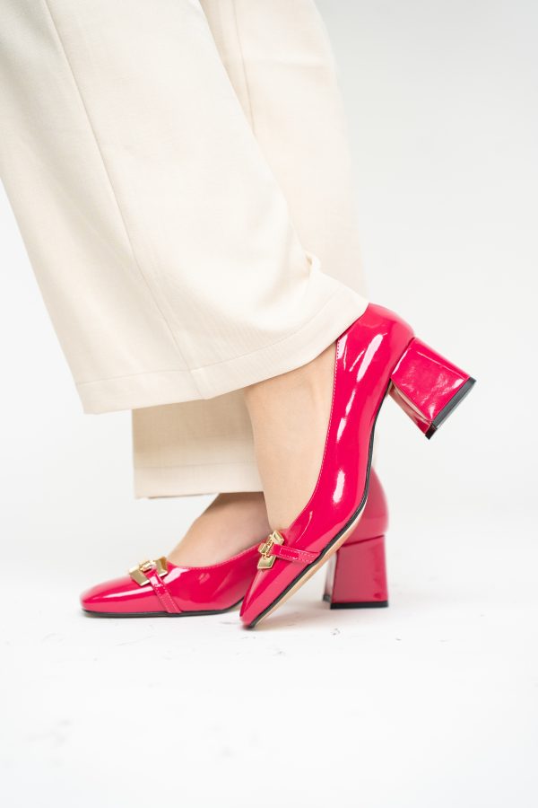 Pantofi damă casual cu toc fuchsia lucios din piele ecologică Nicoletta BS402AY2503227 123