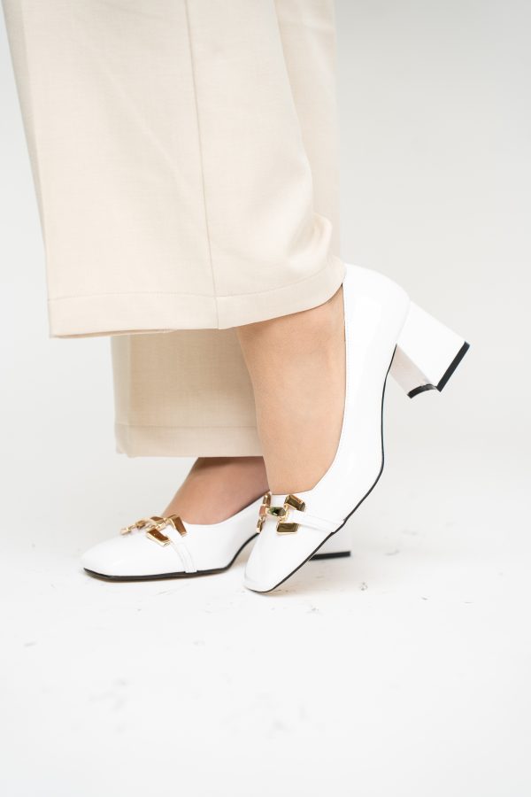 Pantofi damă casual cu toc albi din piele ecologică Nicoletta BS402AY2503225 119