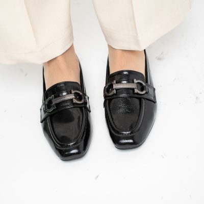 Balerini Damă Eleganti din Piele Ecologica Negru Lucios-BS2072BA2503209