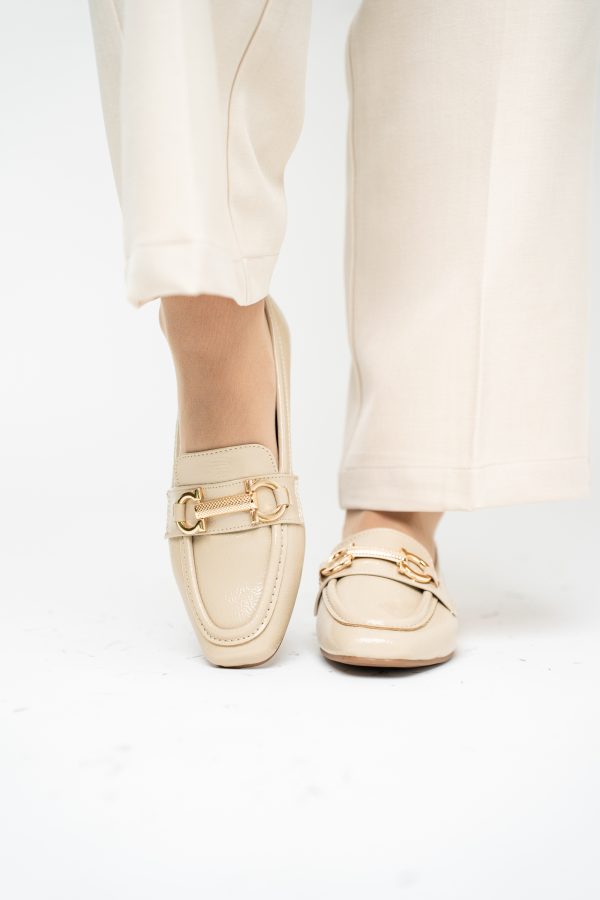 Balerini Damă Eleganti din Piele Ecologica Bej Lucios-BS2072BA2503210 123
