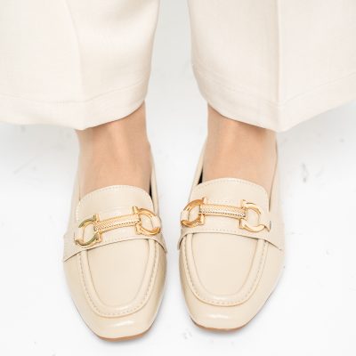 Balerini Damă Eleganti din Piele Ecologica Bej Lucios-BS2072BA2503210