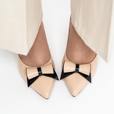 Pantofi Damă cu Toc Gros Bej din Piele Ecologică Nicoletta BS2010D2503235