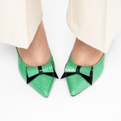 Pantofi Damă cu Toc Gros Verde ondulat din Piele Ecologică Nicoletta BS2010D2503238