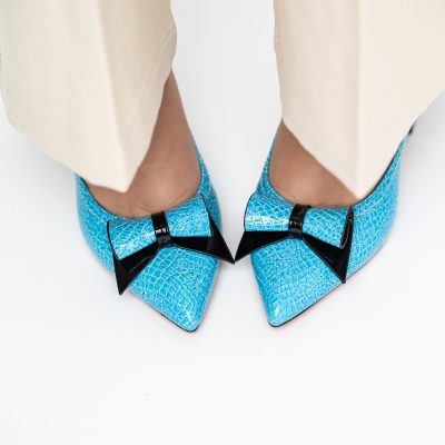 Pantofi Damă cu Toc Gros Albastru ondulat din Piele Ecologică Nicoletta BS2010D2503240