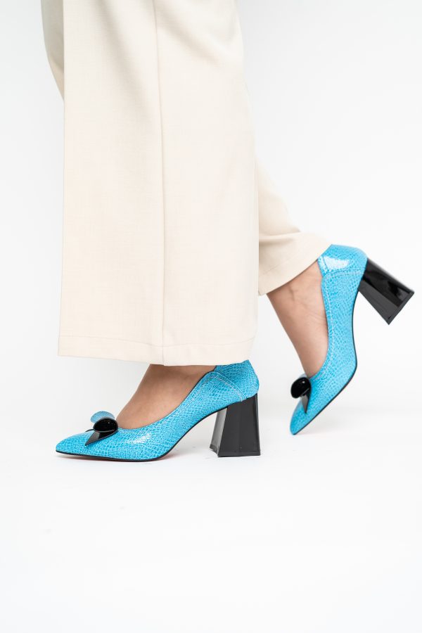 Pantofi Damă cu Toc Gros Albastru ondulat din Piele Ecologică Nicoletta BS2010D2503240 123