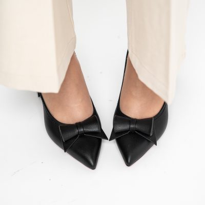 Pantofi Damă cu Toc Gros Negru Mat din Piele Ecologică Nicoletta BS2010D2503243