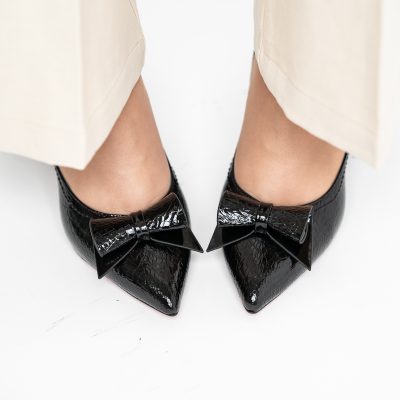 Pantofi Damă cu Toc Gros Negru ondulat din Piele Ecologică Nicoletta BS2010D2503245