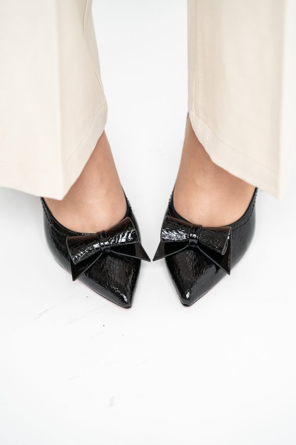Pantofi Damă cu Toc Gros Negru ondulat din Piele Ecologică Nicoletta BS2010D2503245 119