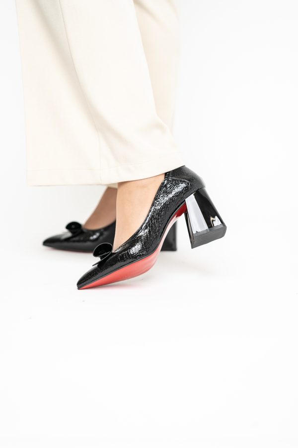 Pantofi Damă cu Toc Gros Negru ondulat din Piele Ecologică Nicoletta BS2010D2503245 121