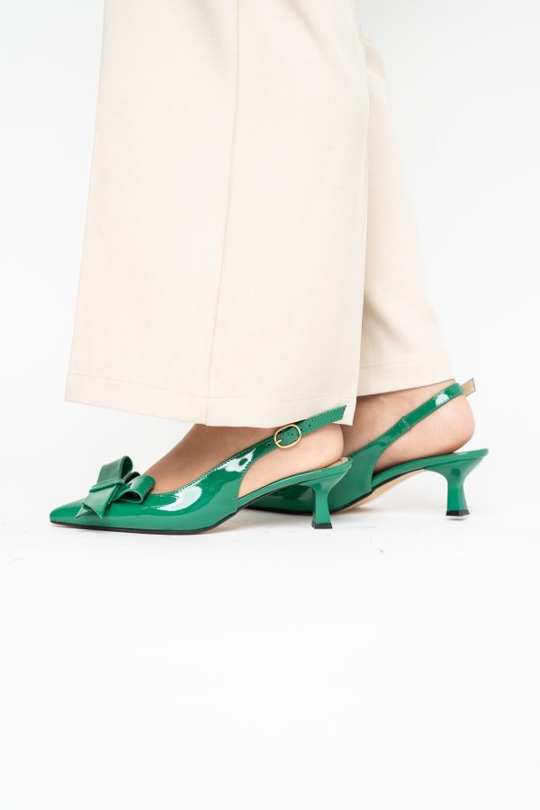 Pantofi damă cu toc subțire verde din piele ecologică cu fundiță Nicoletta BS225AY2503251 123
