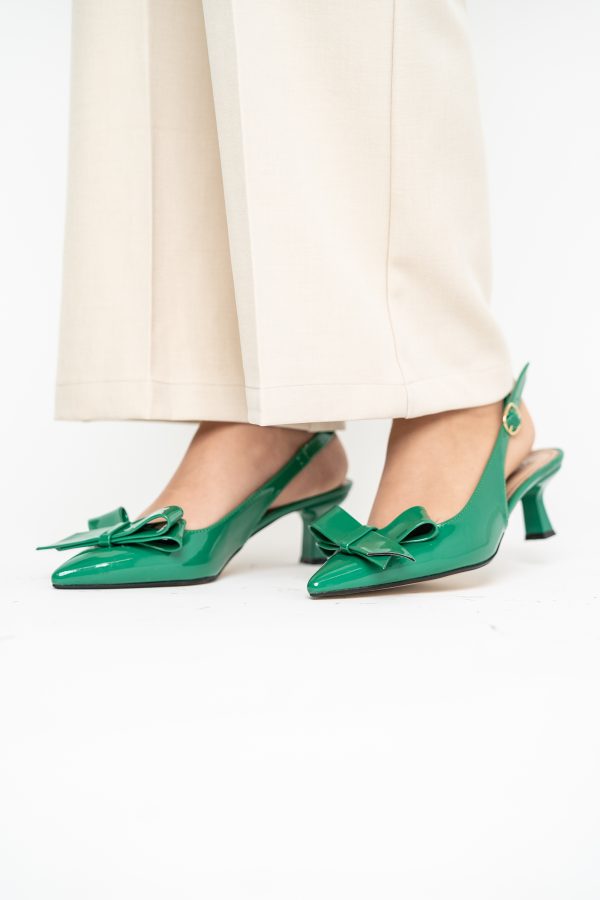Pantofi damă cu toc subțire verde din piele ecologică cu fundiță Nicoletta BS225AY2503251 121