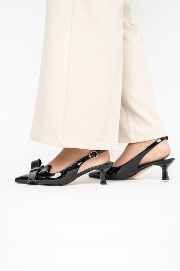 Pantofi damă cu toc subțire negri din piele ecologică cu fundiță Nicoletta BS225AY2503252 121