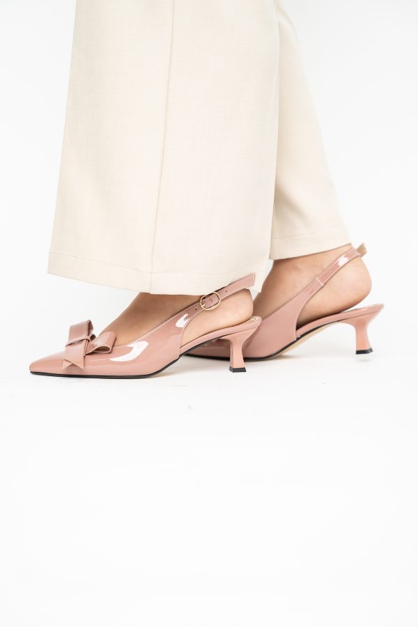 Pantofi damă cu toc subțire roz din piele ecologică cu fundiță Nicoletta BS225AY2503248 123