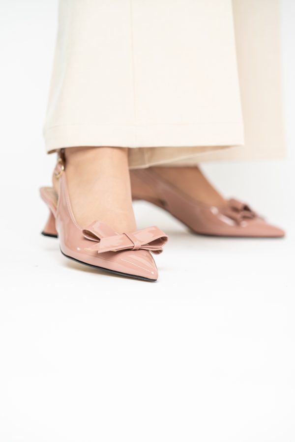 Pantofi damă cu toc subțire roz din piele ecologică cu fundiță Nicoletta BS225AY2503248 119