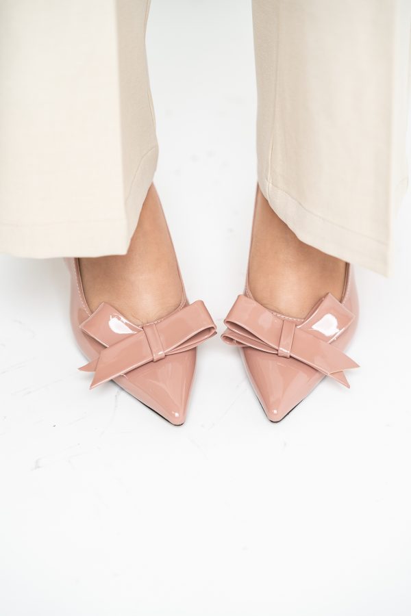 Pantofi damă cu toc subțire roz din piele ecologică cu fundiță Nicoletta BS225AY2503248 125