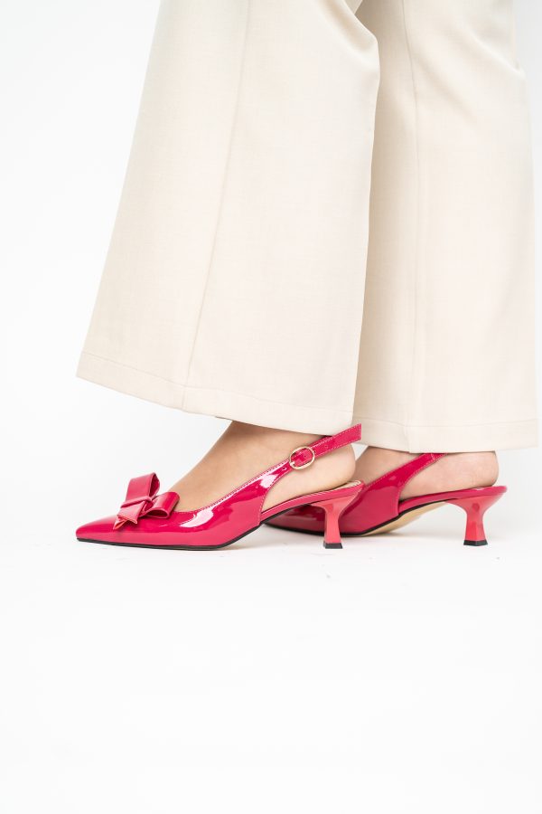 Pantofi damă cu toc subțire fuchsia din piele ecologică cu fundiță Nicoletta BS225AY2503249 123