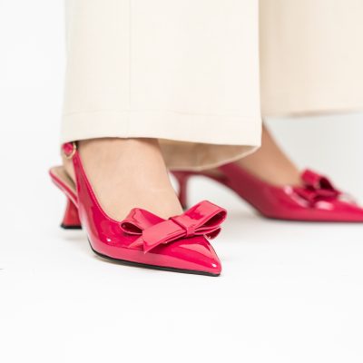 Pantofi damă cu toc subțire fuchsia din piele ecologică cu fundiță Nicoletta BS225AY2503249