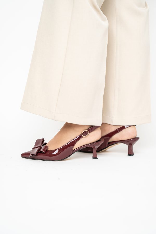 Pantofi damă cu toc subțire bordo din piele ecologică cu fundiță Nicoletta BS225AY2503250 123