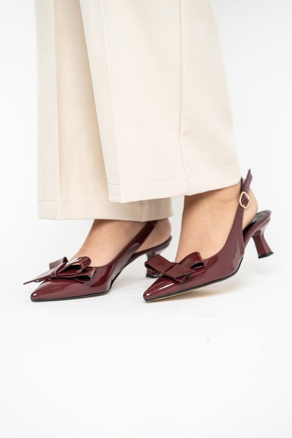 Pantofi damă cu toc subțire bordo din piele ecologică cu fundiță Nicoletta BS225AY2503250 121