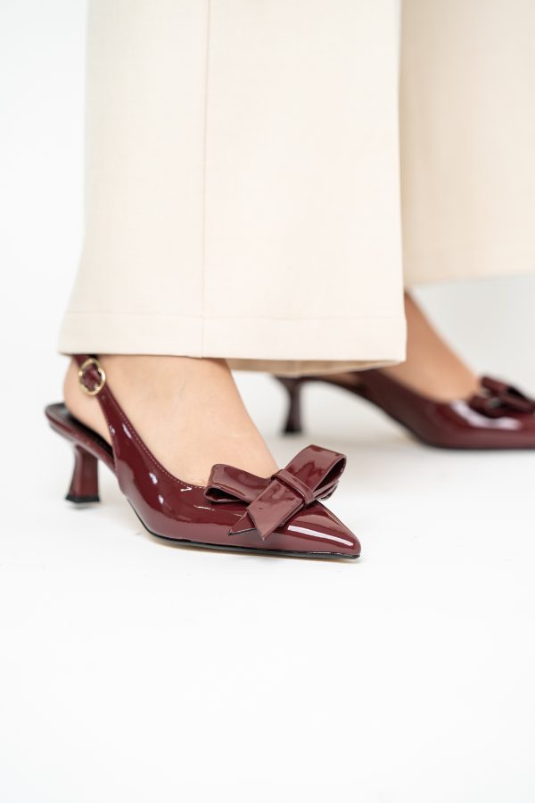 Pantofi damă cu toc subțire bordo din piele ecologică cu fundiță Nicoletta BS225AY2503250 119