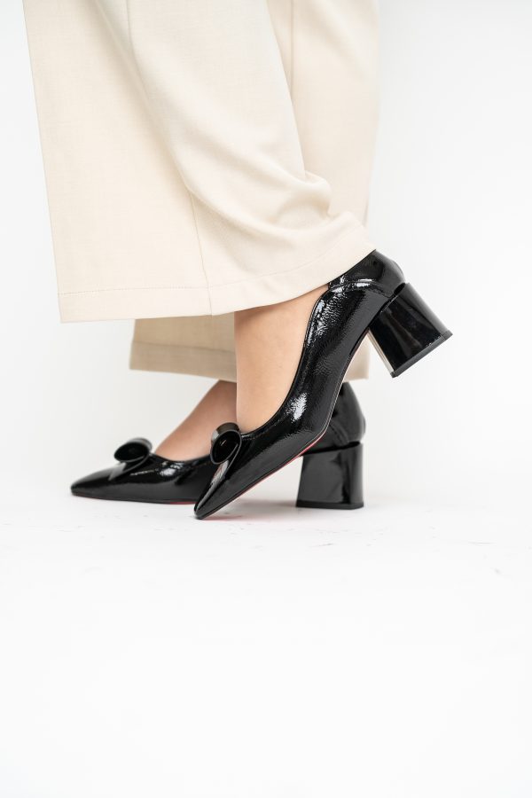 Pantofi Damă cu Toc Gros Negru lac din Piele Ecologică Nicoletta BS810D2503253 121