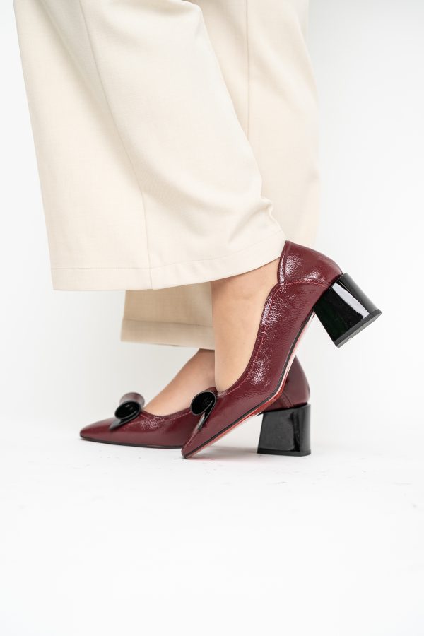 Pantofi Damă cu Toc Gros Bordo lac din Piele Ecologică Nicoletta BS810D2503254 121