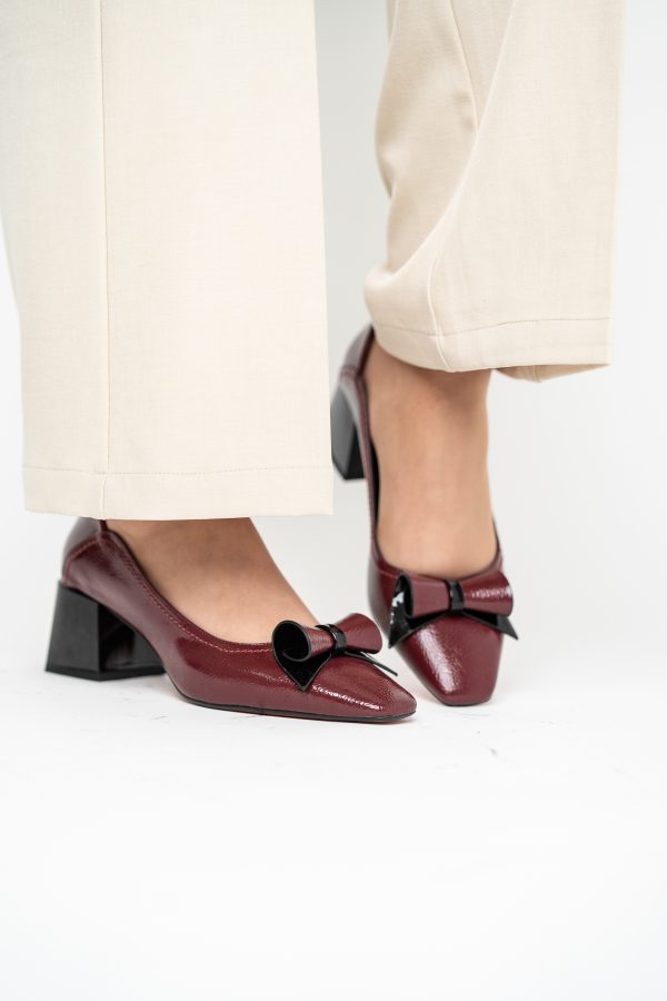 Pantofi Damă cu Toc Gros Bordo lac din Piele Ecologică Nicoletta BS810D2503254 119