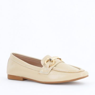 Balerini Damă Eleganti din Piele Ecologica Bej Lucios-BS2072BA2503210