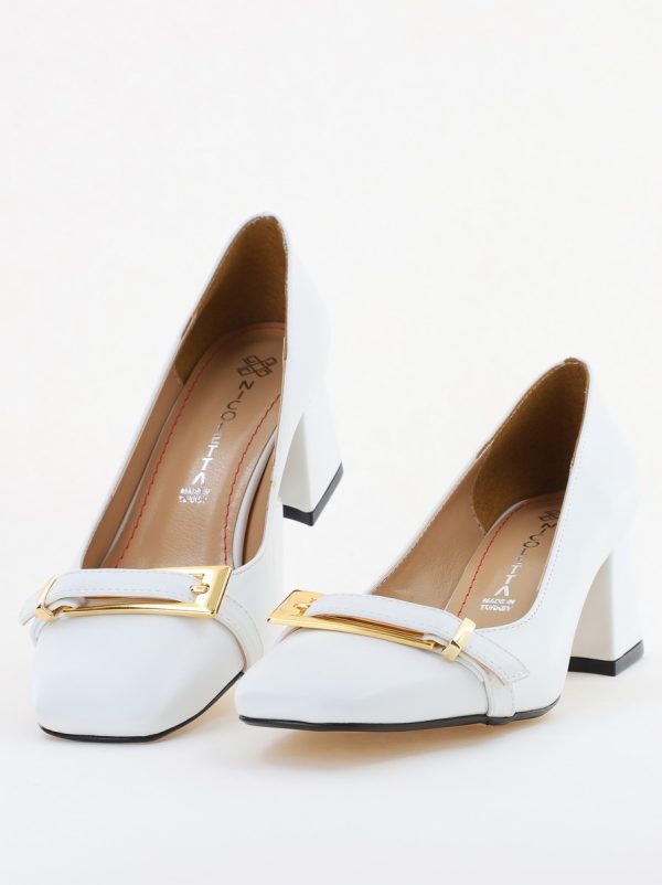 Pantofi damă casual cu toc alb din piele ecologică Nicoletta BS408AY2503231 120