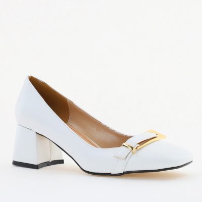 Pantofi damă casual cu toc alb din piele ecologică Nicoletta BS408AY2503231