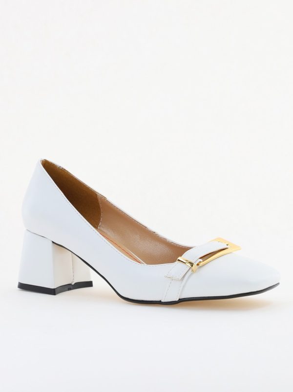 Incaltaminte Dama - Pantofi damă casual cu toc alb din piele ecologică Nicoletta BS408AY2503231
