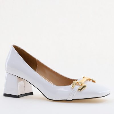 Pantofi damă casual cu toc albi din piele ecologică Nicoletta BS402AY2503225